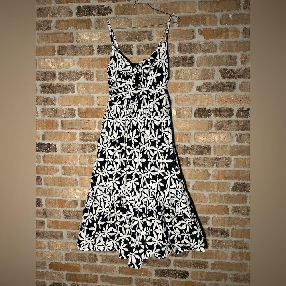 J. Crew black white floral tie front cut out casual dress sz 00 luau summer midi - Picture 4 of 15